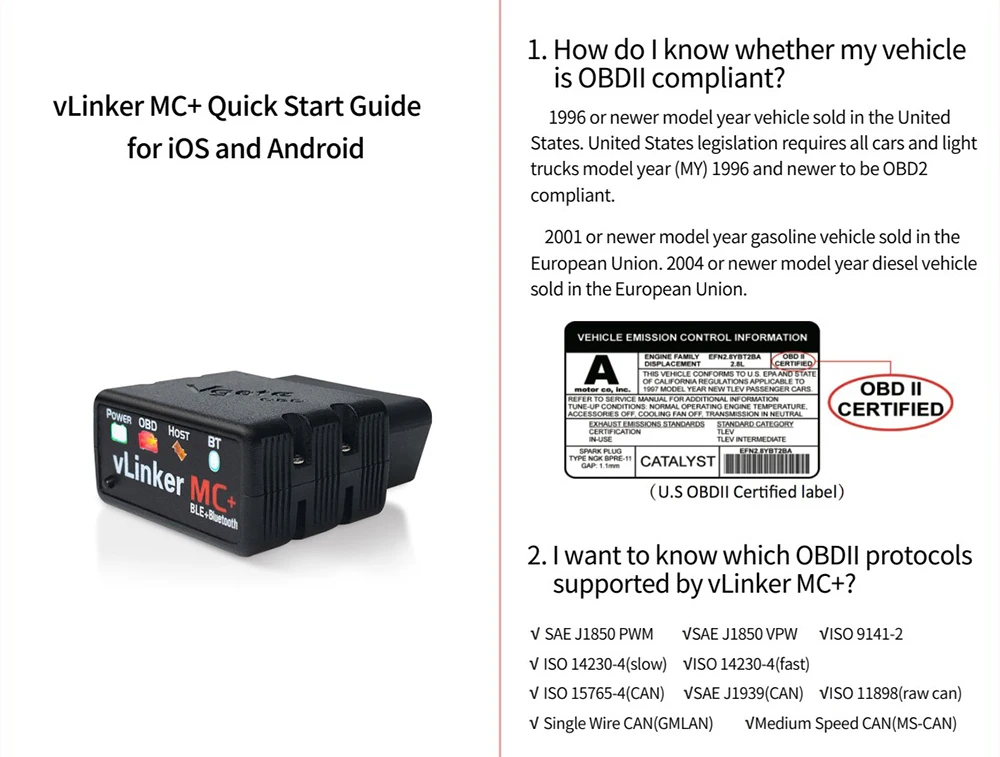 BT OBD2 Scanner Vgate vLinker MC+ BLE ELM327 For Android/IOS/Windows ELM 327 wifi Car Diagnostic Scan Tool PK OBDLINK MC car battery charger price