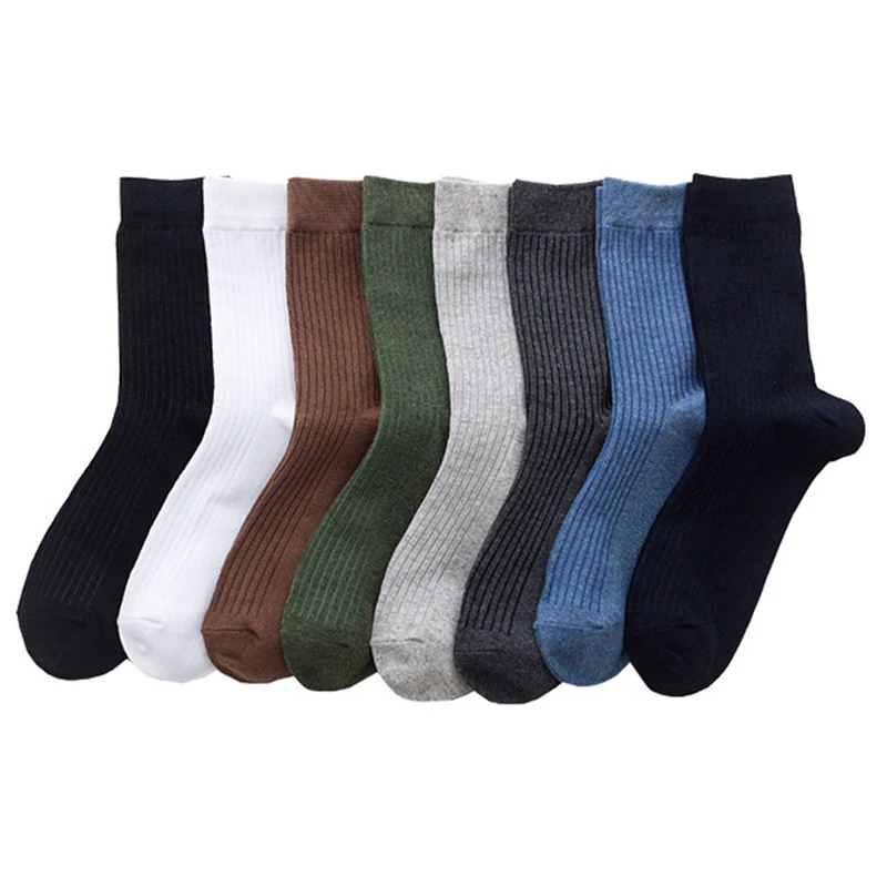 5 пар/лот, Осенние Зимние мужские хлопковые носки, одноцветные ...