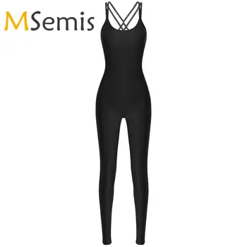 

Women Adults Yoga Sportswear Double Spaghetti Straps Footless Stretchy Catsuit Yoga Gymnastics Dance Leotard Bodysuit Jumpsuit