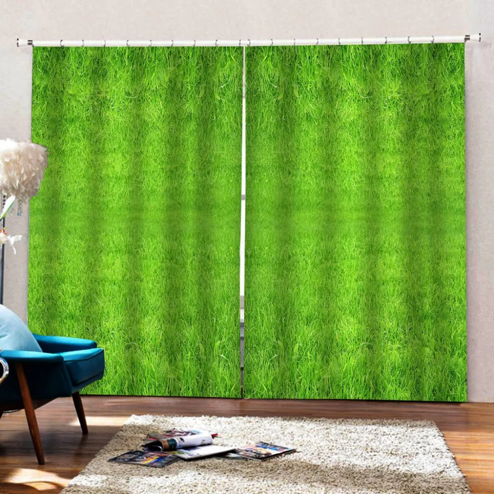 CLZLH Curtains For Living Room Blackout Curtains 3D Sunset Sky Green Grass Printing Pattern Eyelet Curtains 27X63 Inch Drop Home Bedroom Living Room Nursery Decoration Energy Saving Noise Reduce