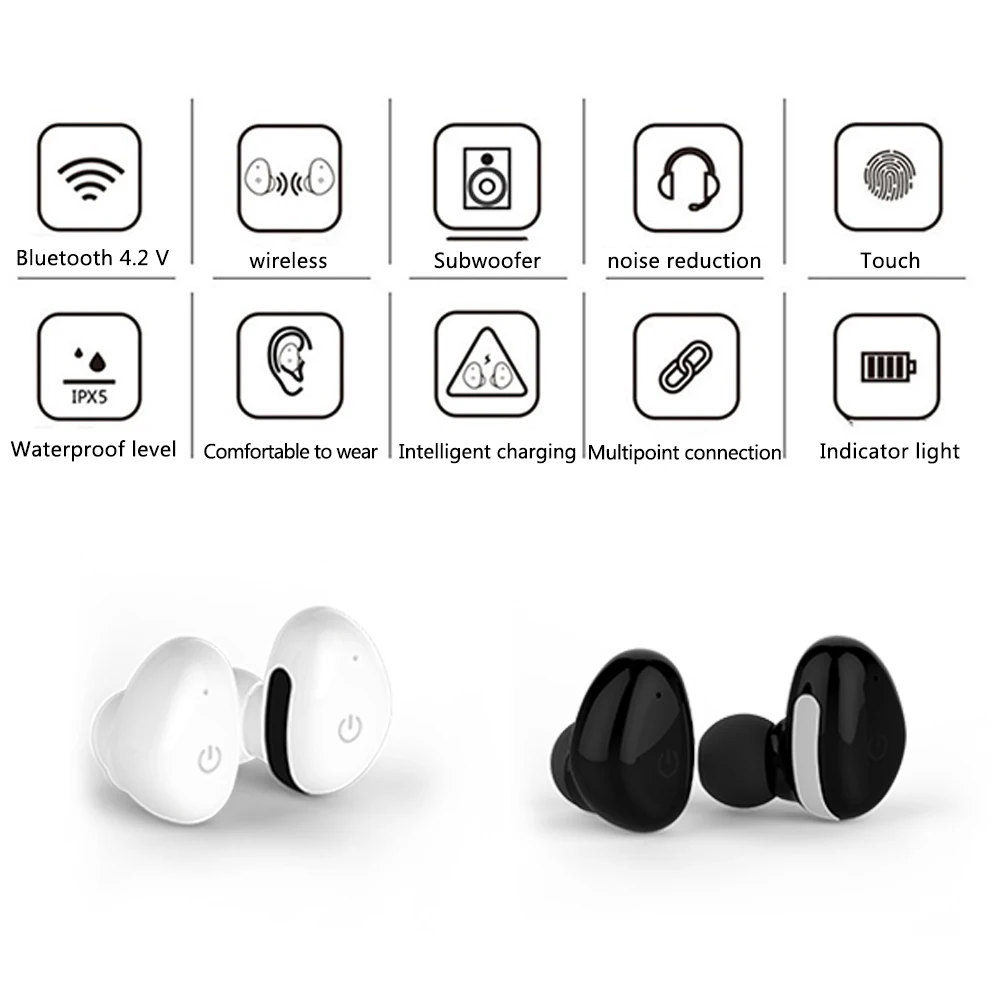 ALWUP Беспроводные Bluetooth 4 2 наушники HD стерео спортивные TWS с микрофоном ушные