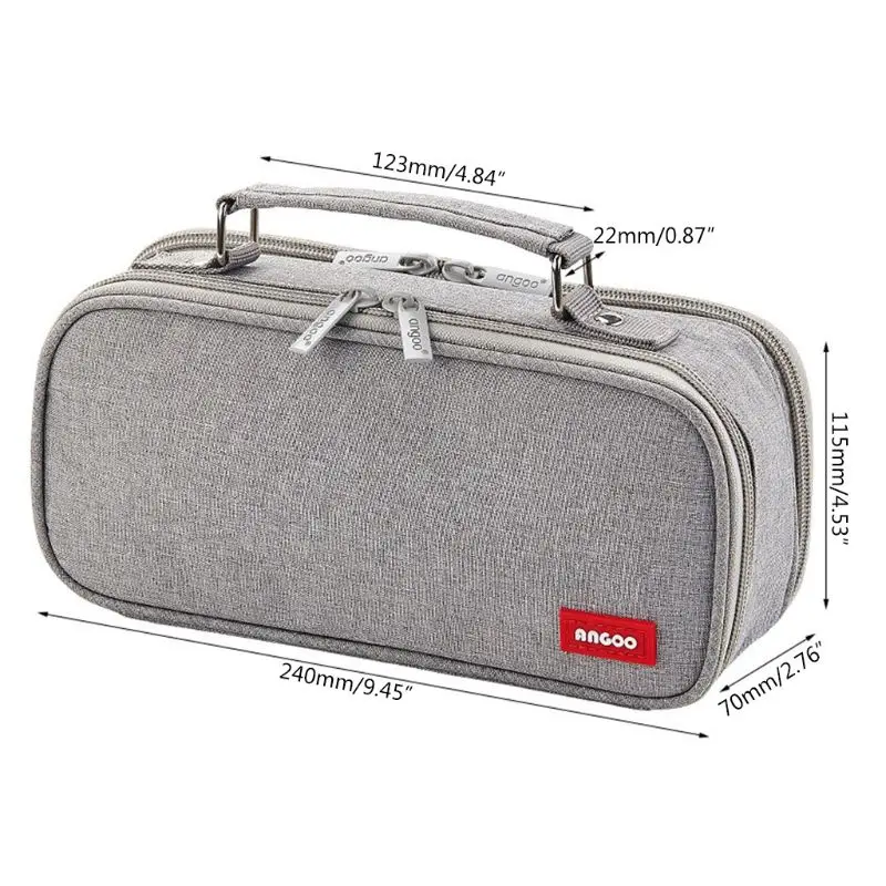 Серый Double Layer Large Capacity Pencil Case Cosmetic Bag Makeup Pouch School Office - Цвет: Серый