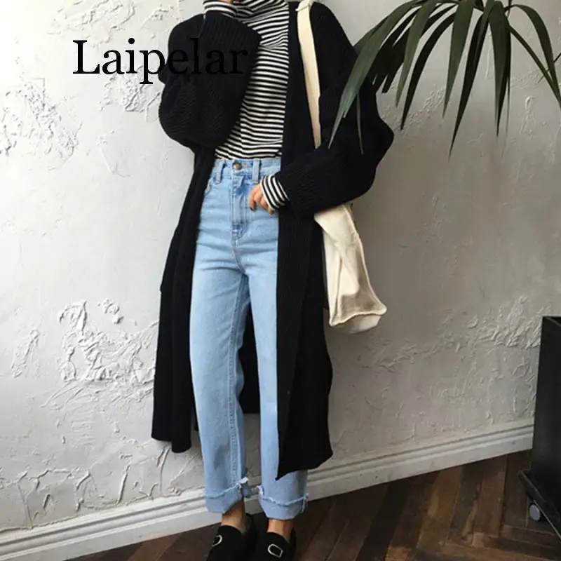 Laipelar, модный длинный женский кардиган,, модный, Harajuku, свободный, вязаный свитер, женский, Повседневный, черный, негабаритный, куртка, пальто, осень