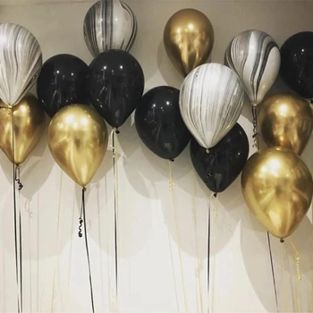 

10pcs Gold and Black Latex Balloon Marble Metallic Balloon Chrome Balloons Wedding Adult Birthday Party Photography Props Decor