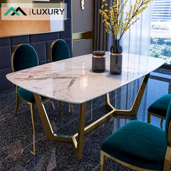 

Marble dining table and chair combination rectangular post-modern simple small apartment dining table dining table and chair