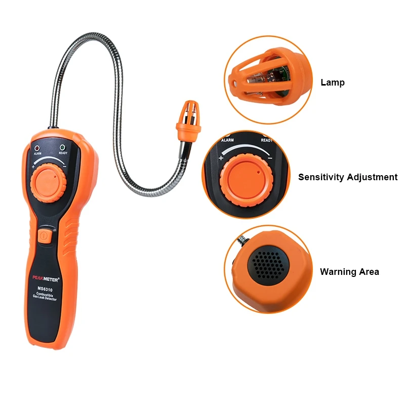 HLZS-Peakmeter Pm6310 High Accuracy Combustible Gas Leak Detector Analyzer Meter With Sound Light Alarm