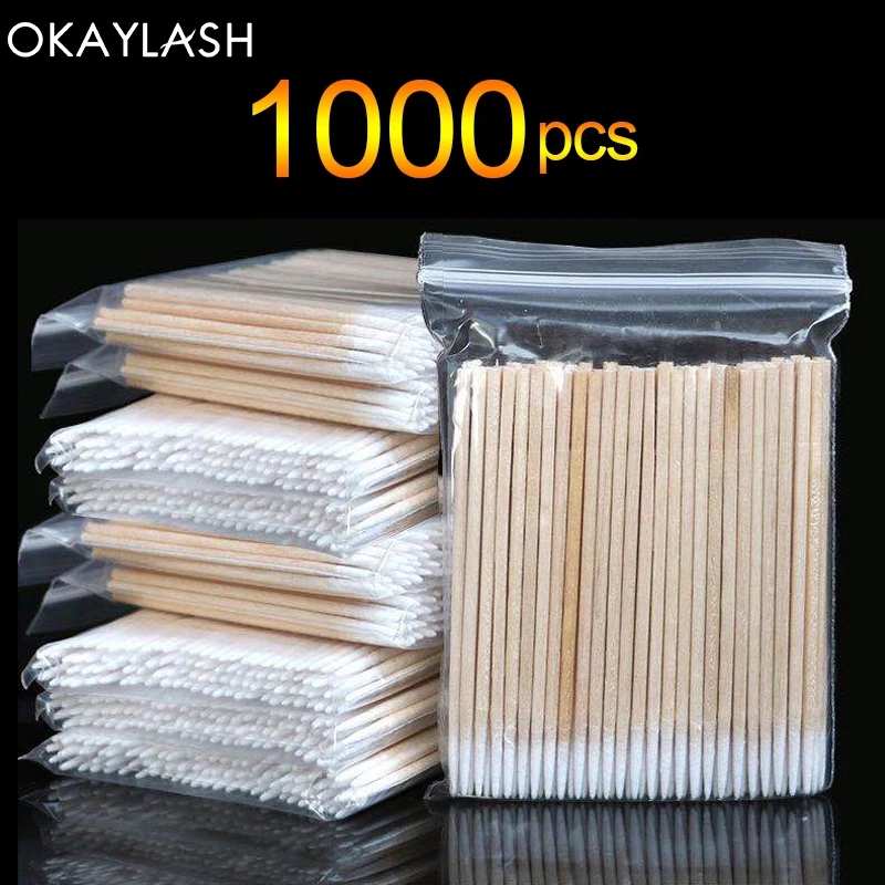 1000pcs Disposable Wooden Micro Cotton Bud Swabs Lint Free Eyelash Extension Glue Removing Tools Makeup Mini Brush