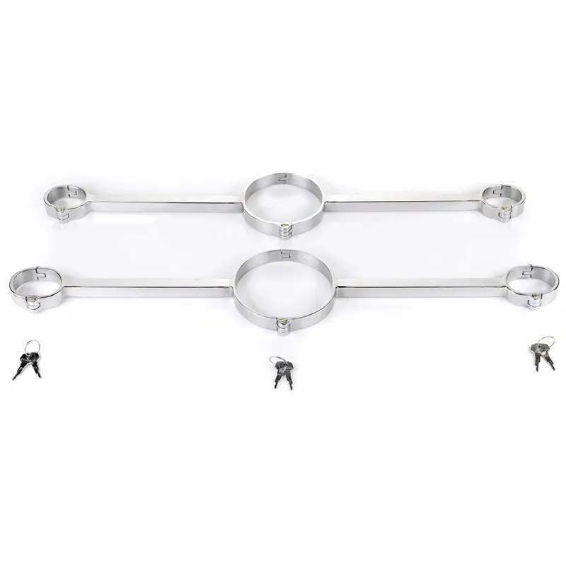 Stainless Steel Bondage Lock Neck Collar Hand Cuffs Slave BDSM Restraints Sex Shop Adult Sex Toys For Couples Handcuffs Neck 5