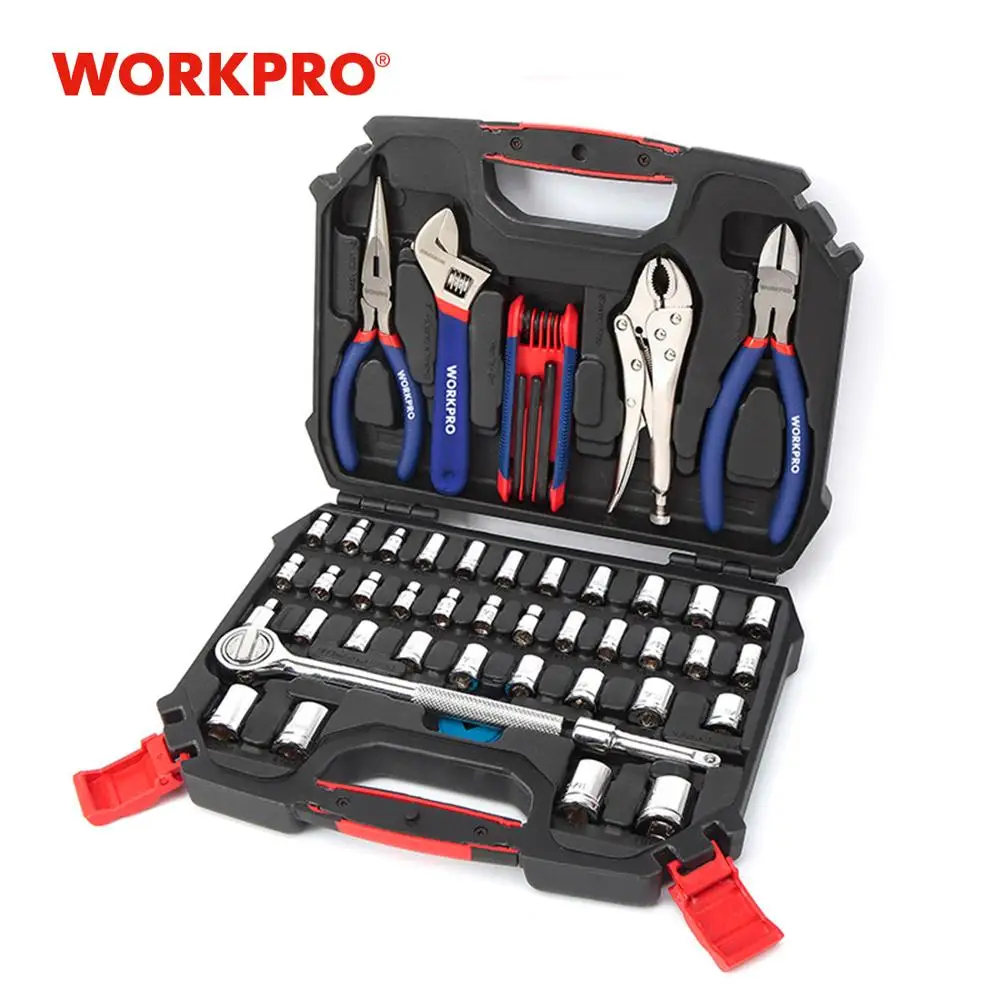 WORKPRO 52 шт набор инструментов для ремонта автомобиля дома наборы 3/8 &quotТрещоточный
