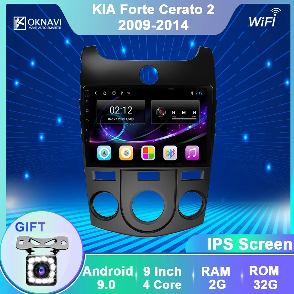 

OKNAVI Android 9.0 IPS 2.5D Screen For KIA Forte Cerato 2008-2014 Multimedia Stereo Car Player GPS Navigation 2 Din Radio No DVD