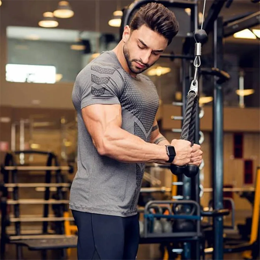 Мужская компрессионная футболка спортивные для бега облегающая Мужская футболка тренажерные залы фитнес, бодибилдинг, тренировка черные топы быстросохнущая одежда