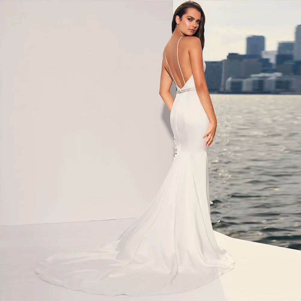 Лучшее атласное свадебное платье с юбкой-годе Vestido De Noiva Sereia сексуальное с открытой спиной блестящее Бисероплетение Кристалл белые свадебные платья Brautkleid