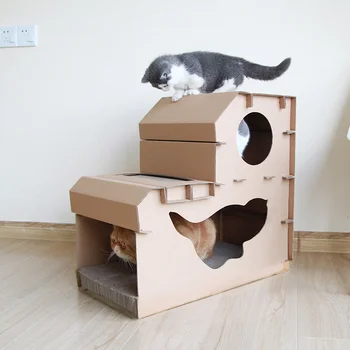 

Corrugated Paper Cat Litter Cat Toy Supplies Cat House Scratcher Wear-resistant Double-layer House Climbing Frame Claw Sharpener
