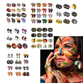 

Black Lives Matter Natural Wood Drop Earrings Melanin Poppin Round Discs Wood Charm African Earrings Fashion Women Jewelry