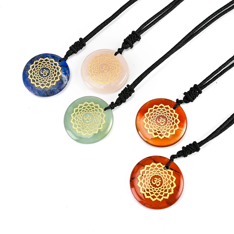 

7 chakras Lotus Flower Necklace Indian Religious crystal Pendant necklace Om Symbol pattern Jewelry for woman man gifts