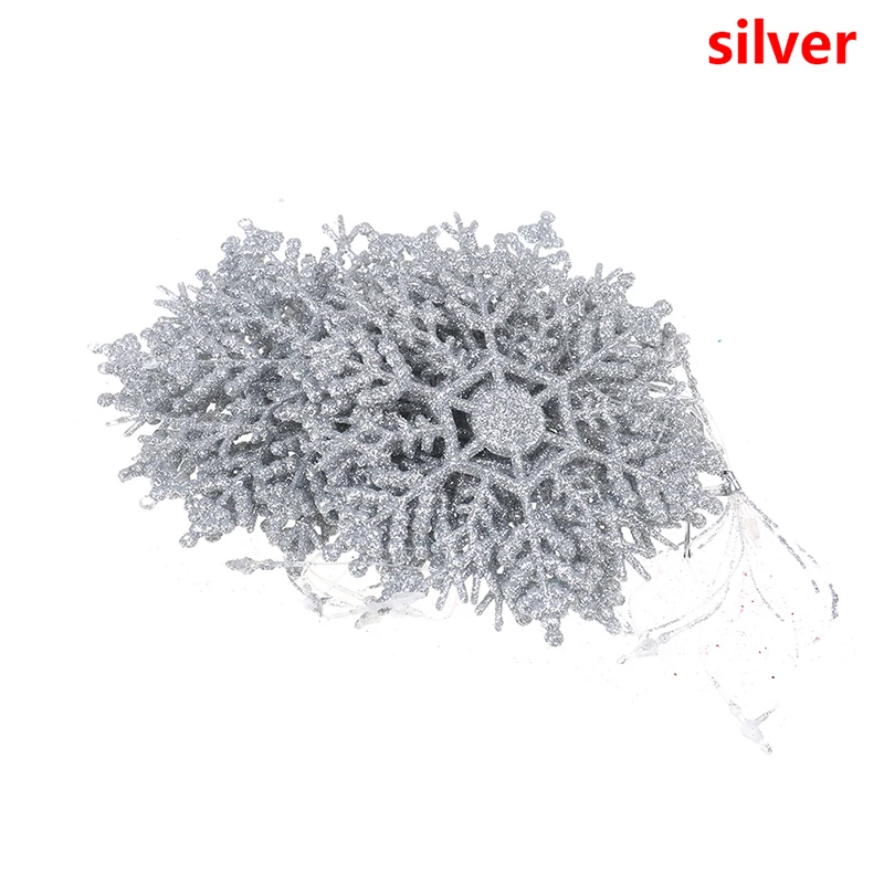 silver 12 шт./компл. Рождественский орнамент Пластик Рождественское дерево снежинки окна рождественские украшения для дома белый цвета: золотистый, серебристый - Цвет: silver