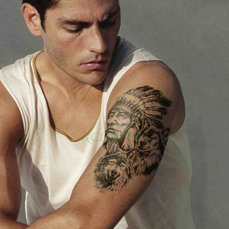 Водостойкая временная татуировка наклейка ревущая голова Волка Птица Животное цветок тату черный флэш-тату поддельные большие татуировки для мужчин и женщин - Цвет: Прозрачный
