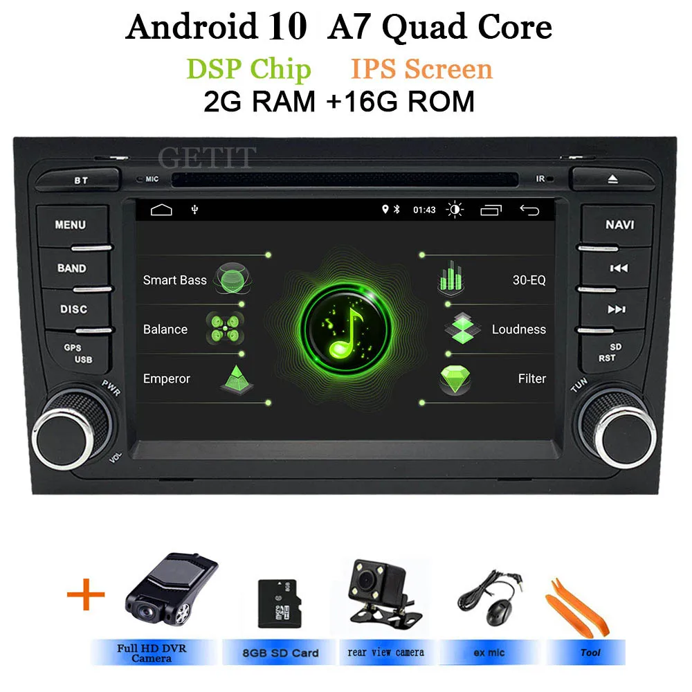 DSP Android 10 автомобильный стерео DVD мультимедийный плеер для Audi A4 S4 RS4 2002-2007 с WiFi BT gps навигацией Радио 7 ''ips экран - Цвет: 2G-Rear-DVR-SD Card