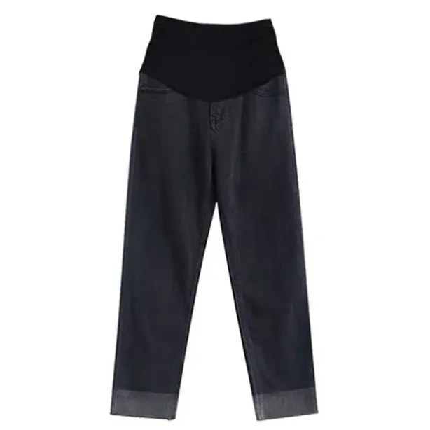 Black Grey 1086#9/10 широкие подвернутые прямые джинсы на осень, весну, модная одежда для беременных женщин, брюки для беременных - Цвет: Black Grey