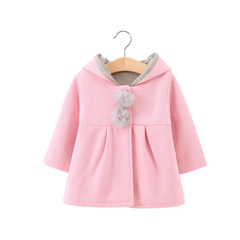 Pink Одежда для маленьких девочек; зимние куртки с милыми заячьими ушками; детская верхняя одежда с капюшоном; детская куртка; теплый детский зимний комбинезон - Цвет: Pink