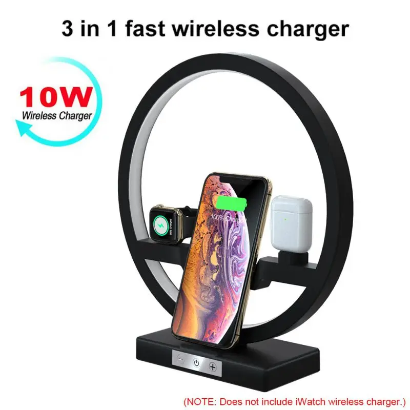 

3 In 1 Adjustable LED Light Wireless Fast Charger Stand Dock For iPhone Airpods iWatch Phone Charger Holder Station With Lamp