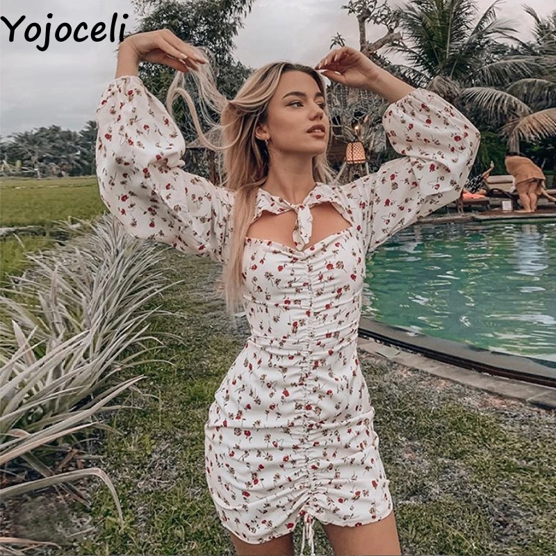 Yojoceli сексуальное облегающее платье с принтом женское осеннее короткий рукав