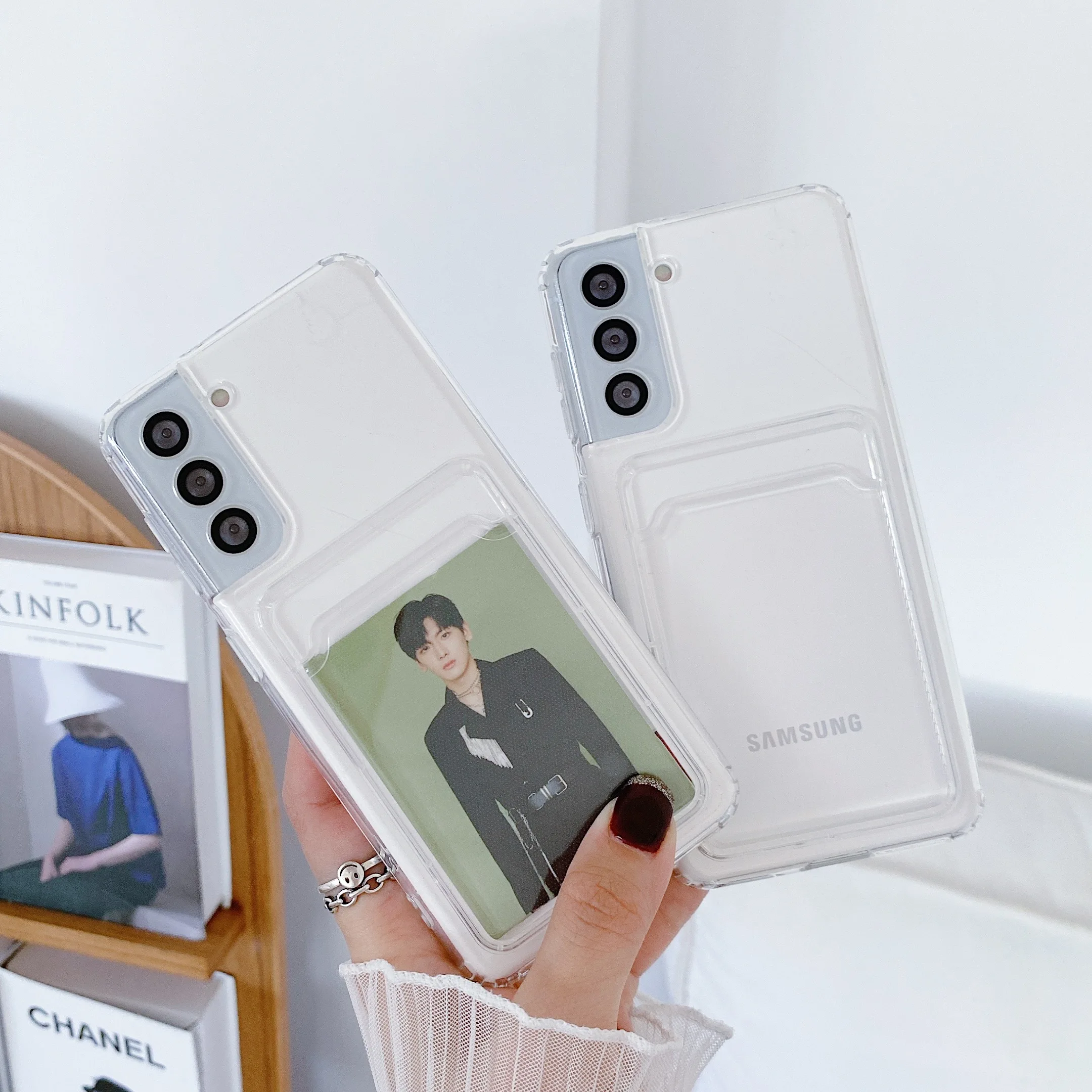 kawaii phone cases samsung Clear Card Holder Shockproof Case For Samsung Galaxy A53 5G A33 A13 A82 A72 A52 A32 A22 A12 A71 A51 A31 A21S A90 A70 A50 A30 A20 silicone case for samsung