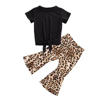 

Pudcoco Fast Shipping 0-4Years Summer Baby Girls Clothes Set Black T-shirt Pit Top Leopard Printed Pants Sunsuit Outfits Sets