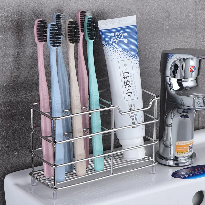 Toothbrush Holder Toothbrush Storage Box Bathroom Storage Rack Stainless Steel Multifunction Practical Bathroom Toothpaste Holder Stand Vertical