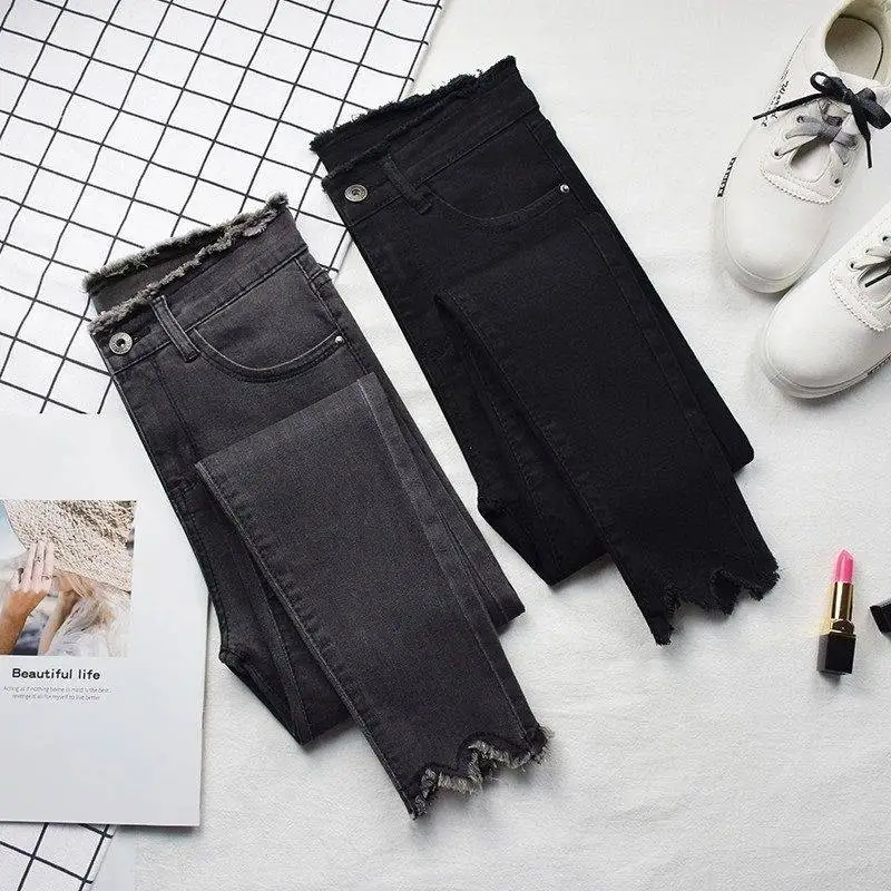 Летняя обувь с перфорацией, Рваные джинсы Для женщин Jeggings джинсовые штаны черный Для женщин s женские Стрейчевые джинсы-скини для Для женщин брюки