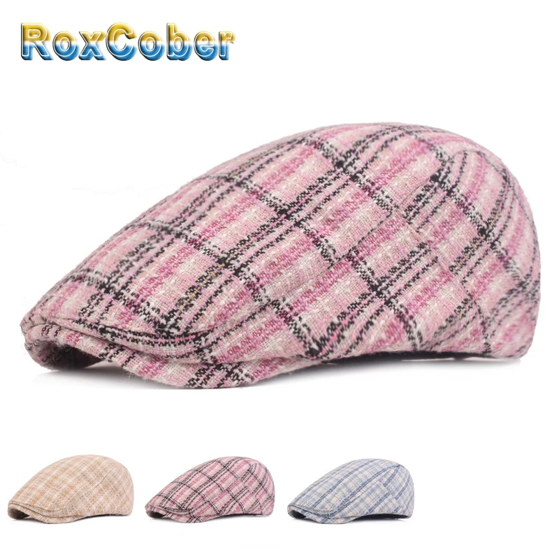 [RoxCober] торговля с закруглёнными краями и пуговицей сверху берет шляпу, в клетку и полоску; обувь на плоской подошве с узором в виде плюща Кепки классический берет в стиле винтаж Кепки для Для мужчин Для женщин шляпа; сезон осень-зима
