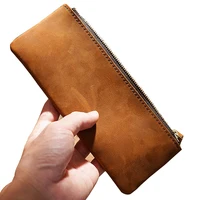 Retro Handmade Leather Zipper Pencil Case 100% Genuine Leather Large Capacity Pen Bag Holder School Stationary for Writing Tool 2