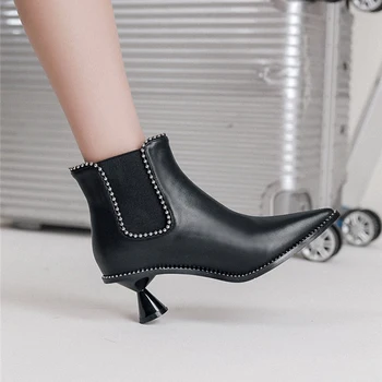 

2020 Chelsea Boots for Women String Bead High Heels Slip on Shoes Fashion Pointed Toe Ankle Boot Autumn Winter Zapatos De Mujer