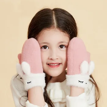 

2019 Toddler Boy Girls Gloves Full Finger Cashmere Keep Warm Gloves Children Mitten Cute Rabbit Pattern Gloves Kids 3-12T 2020
