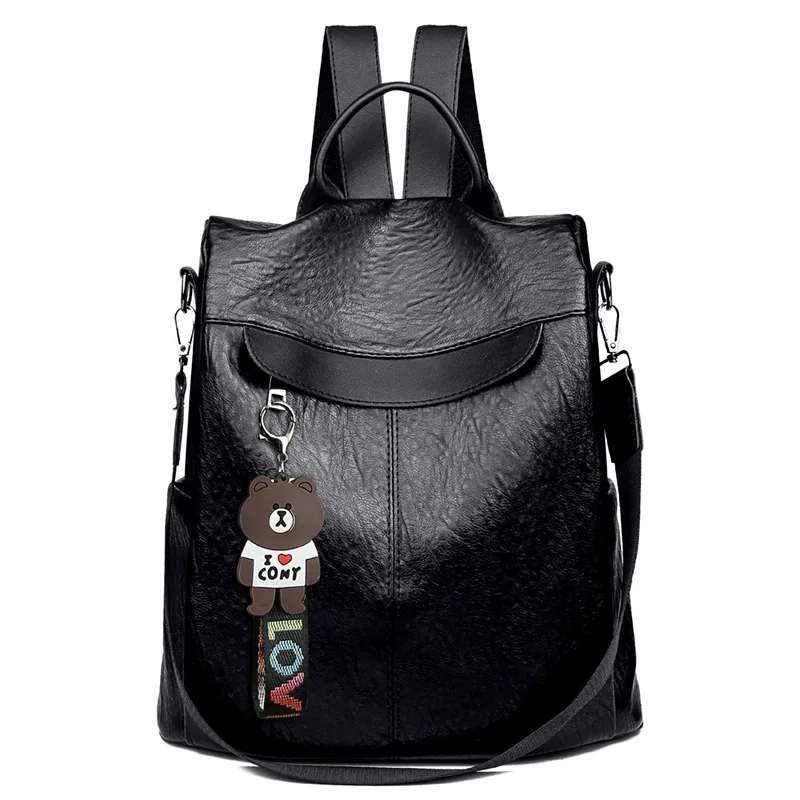 Женский рюкзак-трансформер с защитой от кражи, водонепроницаемый рюкзак из искусственной кожи, рюкзак для колледжа и девушек, рюкзак для путешествий, зеленый, синий, черный - Цвет: BLACK