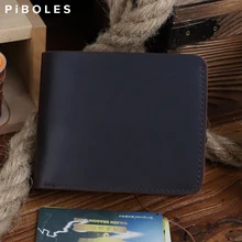Men's Wallet Vintage Crazy Horse Genuine Leather Short Wallets Handmade Billfold Credit Card Slots Purse Cow Leather Money Bag