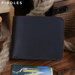 Men's Wallet Vintage Crazy Horse Genuine Leather Short Wallets Handmade Billfold Credit Card Slots Purse Cow Leather Money Bag
