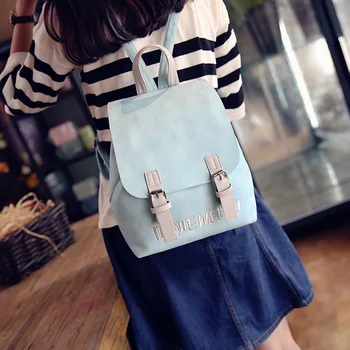 

Pu Vintage Shoulder Bag Famous Brand Women Backpacks Solid Vintage Girls School Bags For Girls Black PU Leather Women Backpack