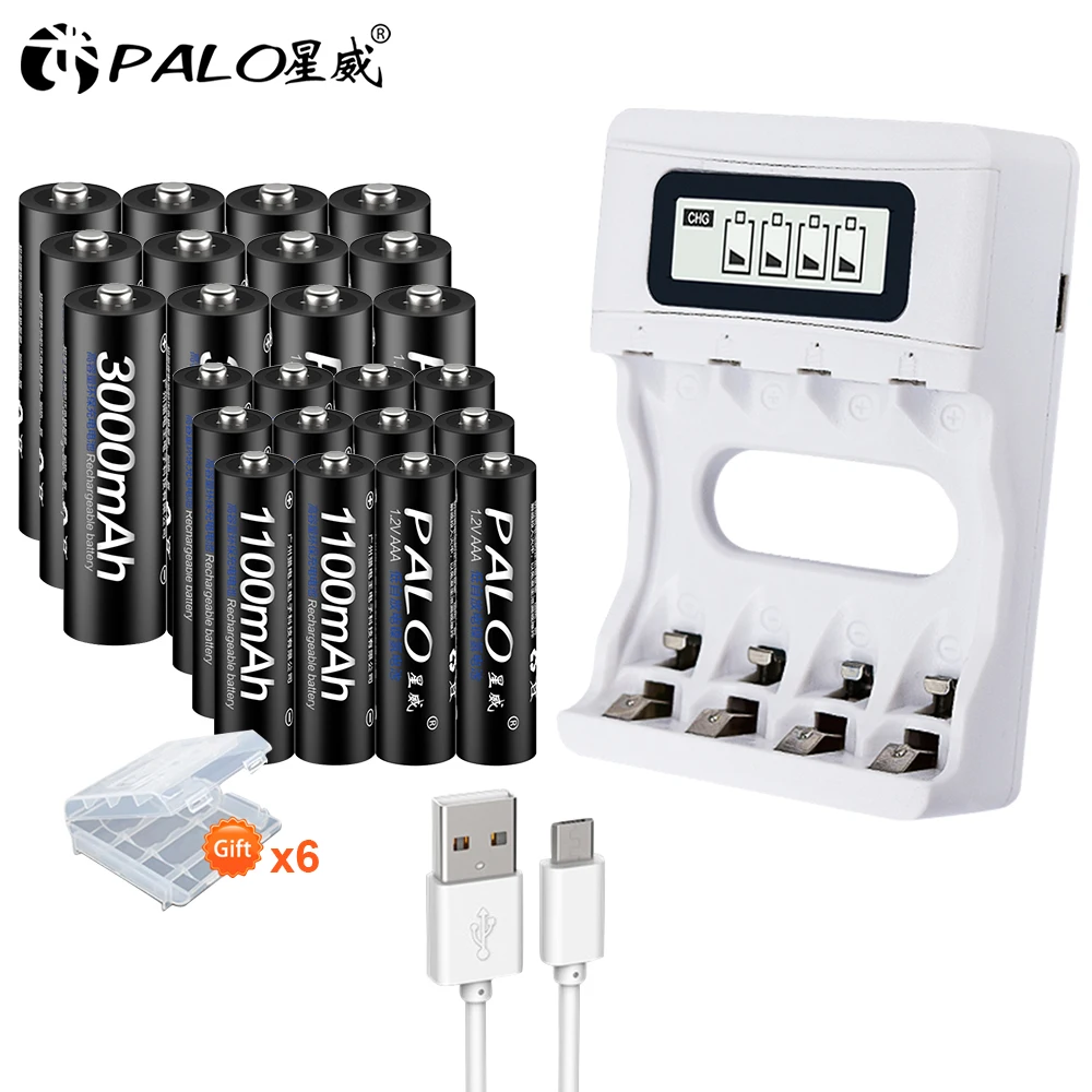 PAlO Trave USB зарядное устройство Smart lcd интеллектуальное перезаряжаемое зарядное устройство для Ni-Cd Ni-MH AA/AAA батареи+ 4 шт. AA+ 4pcsAAA батареи - Цвет: 12-12