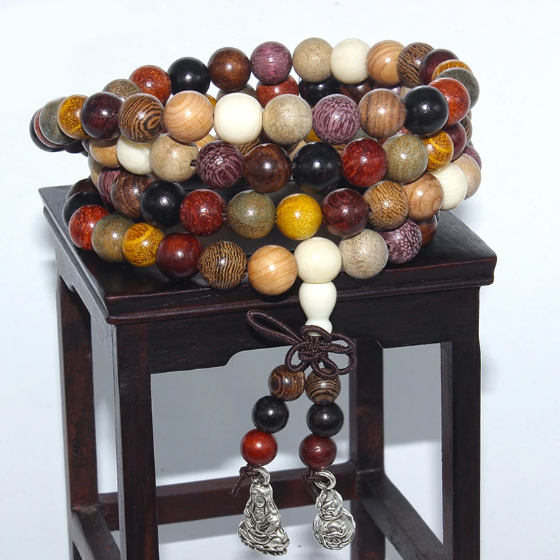 Bracelet/Collier Perles Bois Tibétain 8mm 108 Perles - Méditation, Prière, Cadeau Spiritualité