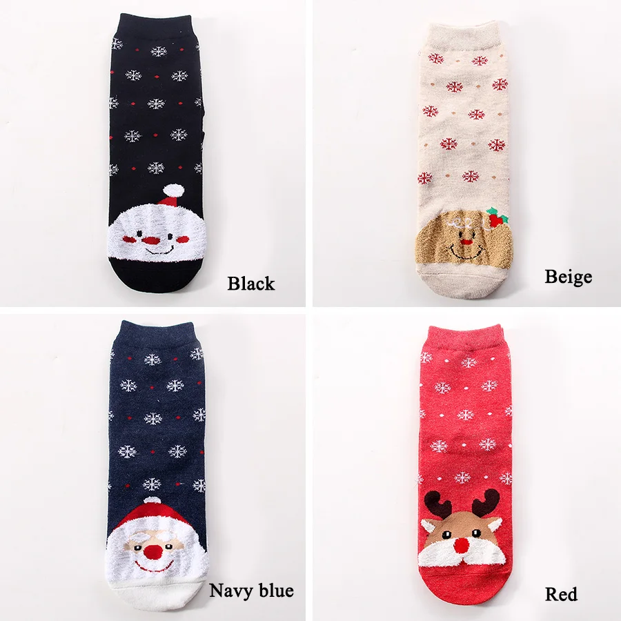 4 пар/лот, Забавные милые Носки с рисунком для женщин, снежинка, Санта Клаус, лось, снеговик, повседневные Хлопковые женские короткие носки