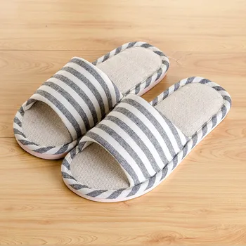 

slippers men big sizes Men Women's Fashion Casual Couples Striped Home Slippers Indoor Floor Flat Shoes обувь мужская