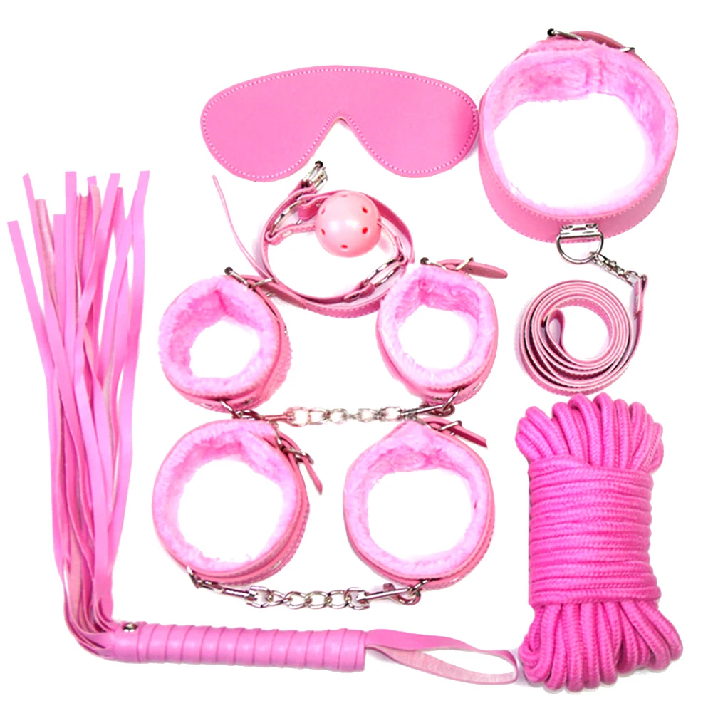 Role-playing 10 PCs BDSM Adult Sex Plush Cuff Lace up Drawstring Sexy Bedding Strap Couple Sex Toy Set Popular