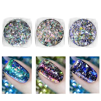 

Nail Art Chameleon Sequins Glitter Holographic Flakes Paillette Galaxy Mirror Powder 3 Boxes