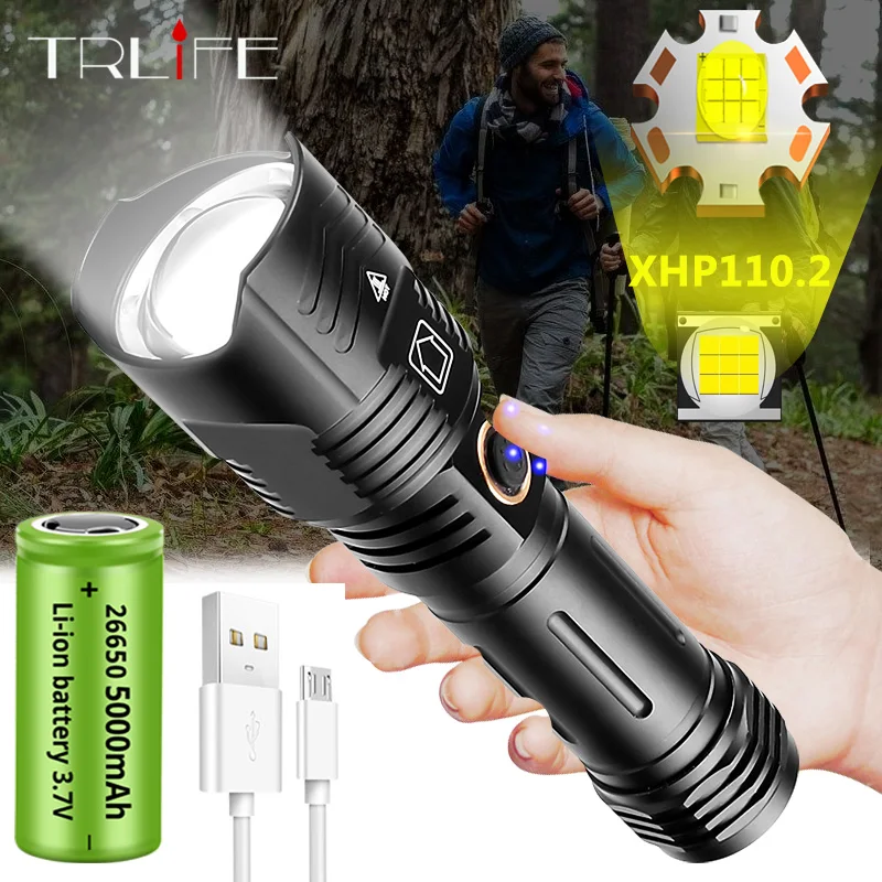 Newest 9 Cores XHP110.2 Super Bright LED Flashlight Waterproof Tactical Flashlight Powered by 5000mAh 26650 Battery XHP70 Torch