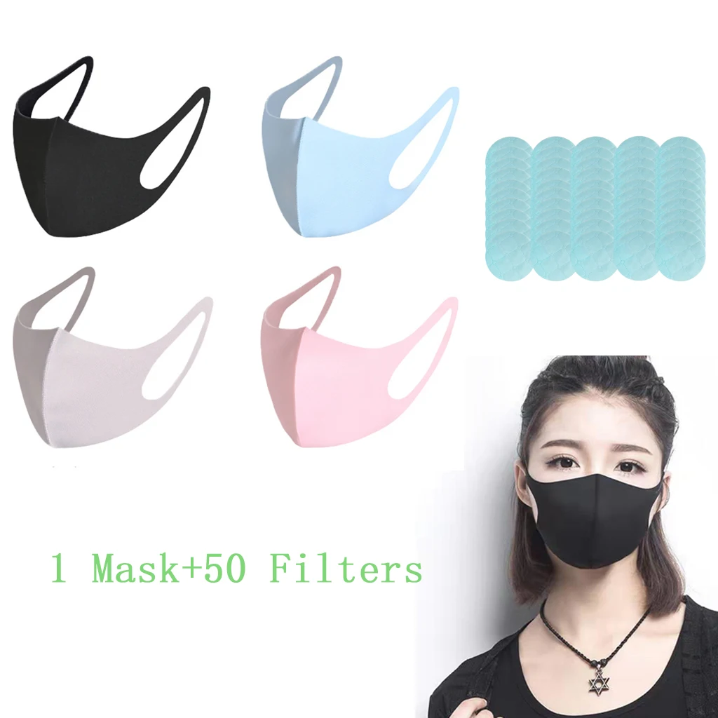 

Anti Flu Pollution Mouth Mask Reusable Dust Proof Face Mask Black+50 Pieces Disposable Mask Non-woven Mat Pad Reusable Cushion