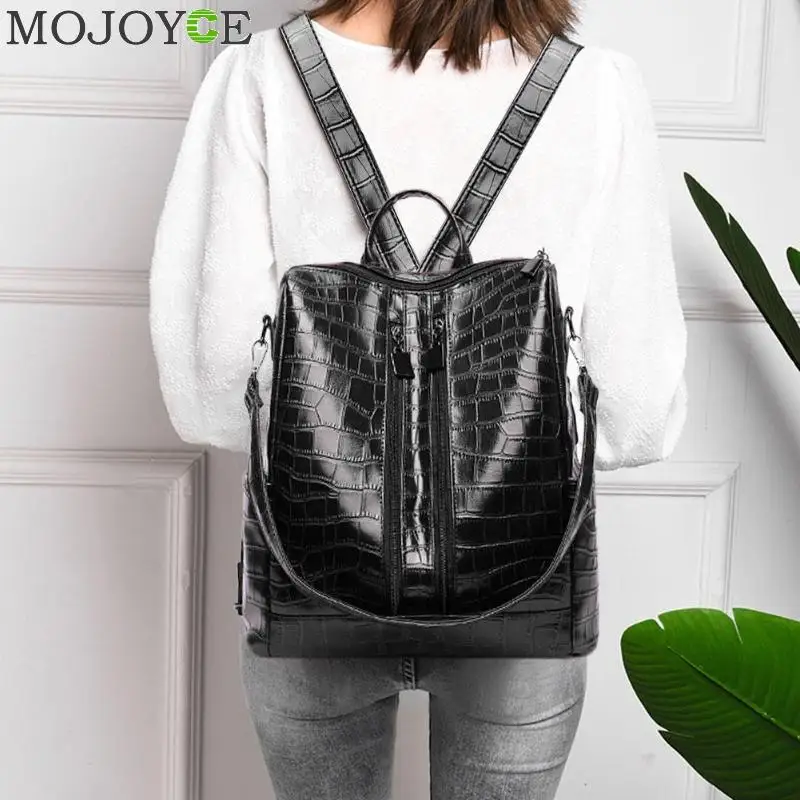 Модный классический рюкзак с защитой от кражи, Женская крокодиловая сумка через плечо из искусственной кожи, Женский винтажный Школьный Рюкзак Для Путешествий, женский рюкзак Mochilas