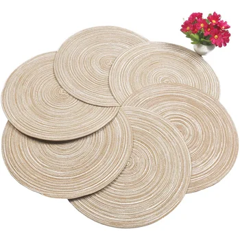 

Round Braided Placemats Washable Kitchen Table Placemats for Home Wedding Party 36cm (Coffee Color, 4pcs)