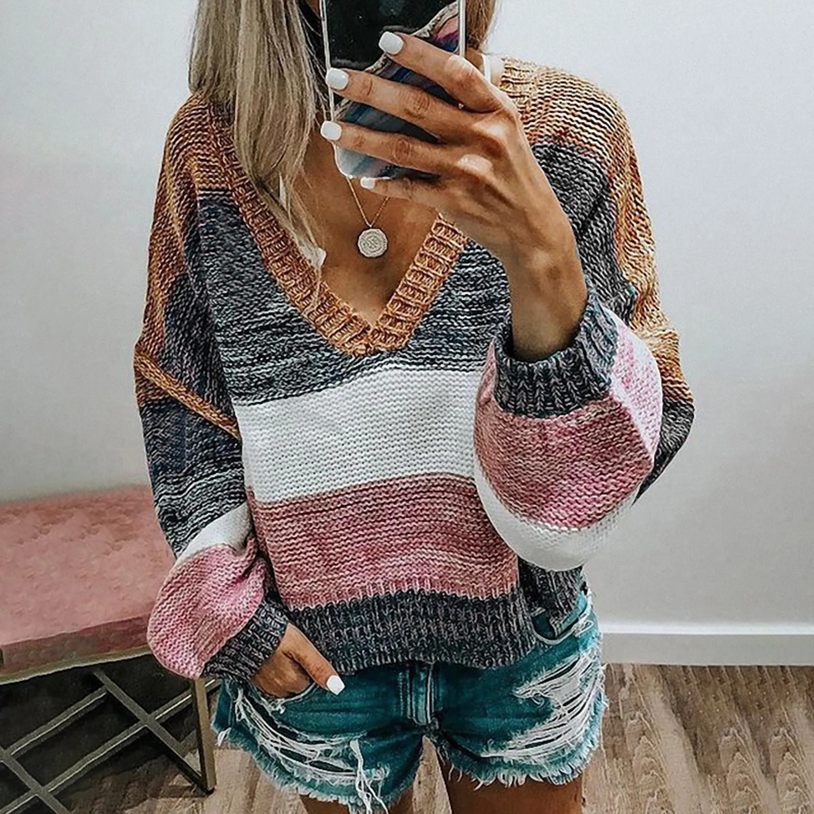 Autumn Winter Pullovers 2021 Fashion Womens Long Sleeve Cold Shoulder Sweaters Halter Neck Backless Loose Sweater Top 1