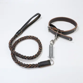 

Genuine Leather Dog Leash 2 Handles Dogs Leash With Traffic Handle For Medium Large Dogs Pet Walking Traning K9 Huskies